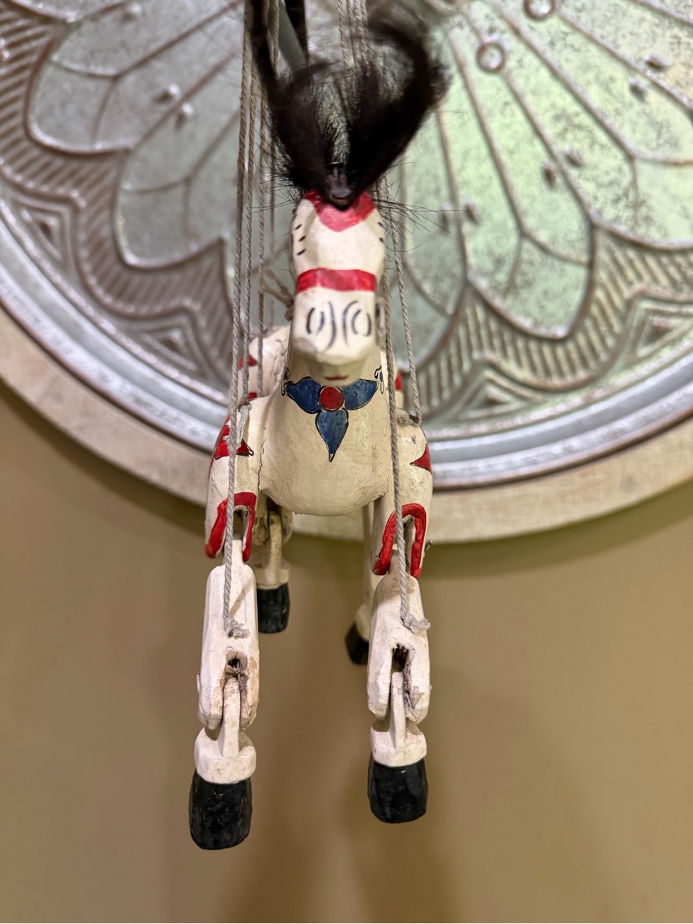 Vintage Burmese Folk Art Hand Painted Carved Wooden marionette Horse Puppet 40s - Picture 2 of 6